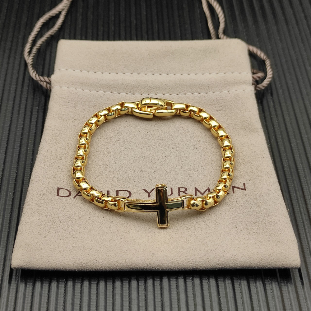 David Yurman Gold 5mm Box Chain Cross Bracelet